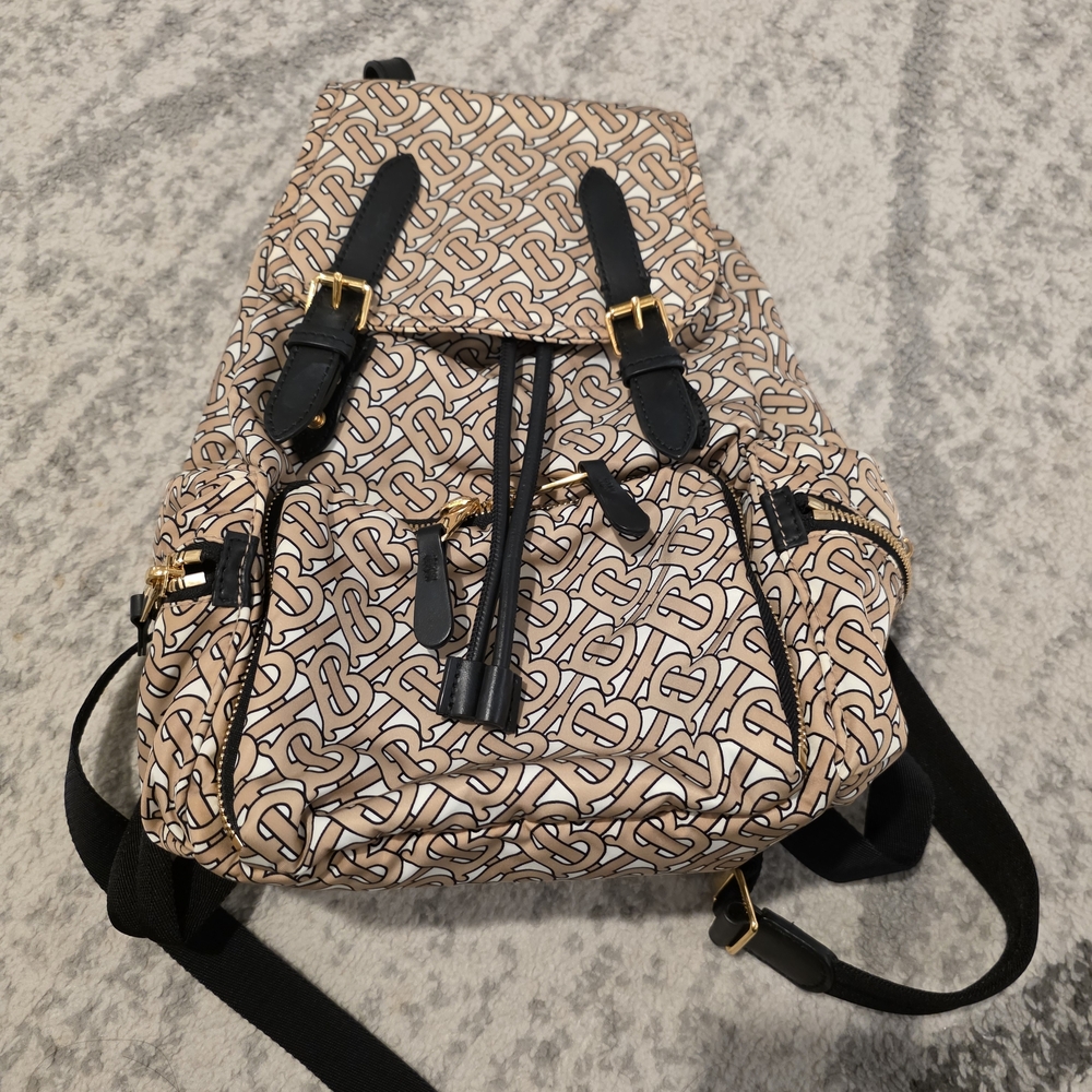 BURBERRY TB Monogram Beige and Black Backpack